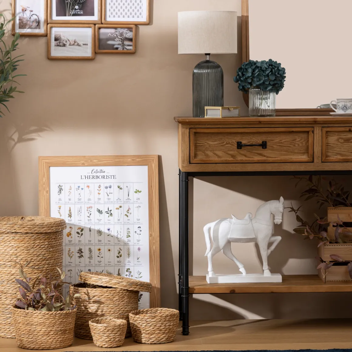 Lot de 9 paniers ronds "Little cottage"