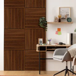Panneau décoratif tasseaux bois Colva - 60x60x2,1 cm - Effet noyer