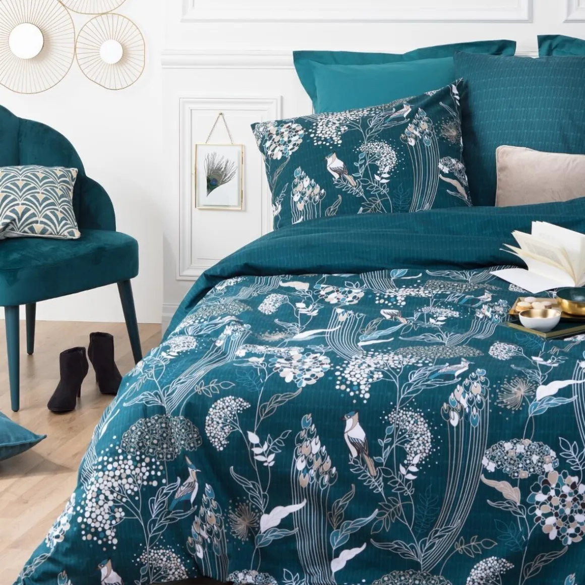 Parure de lit 3 pièces "Art Déco Paon"