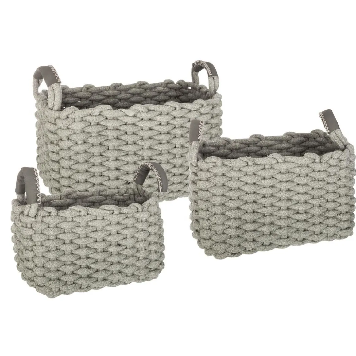 Set de 3 paniers à anses rectangulaires "Tricot"