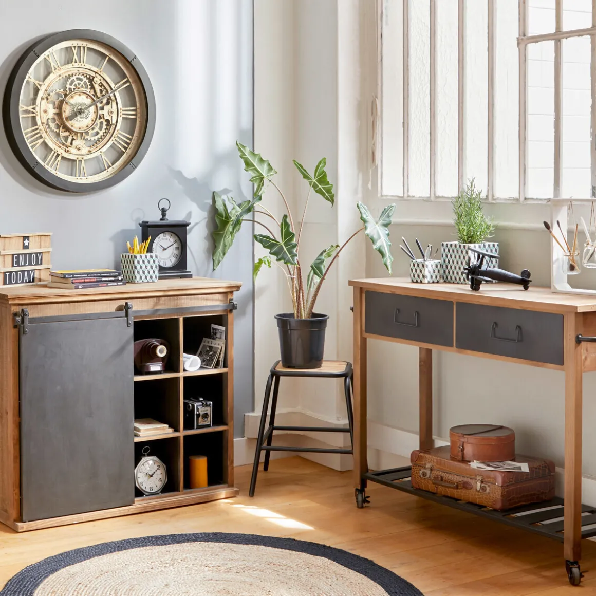 Tapis en jute bord noir